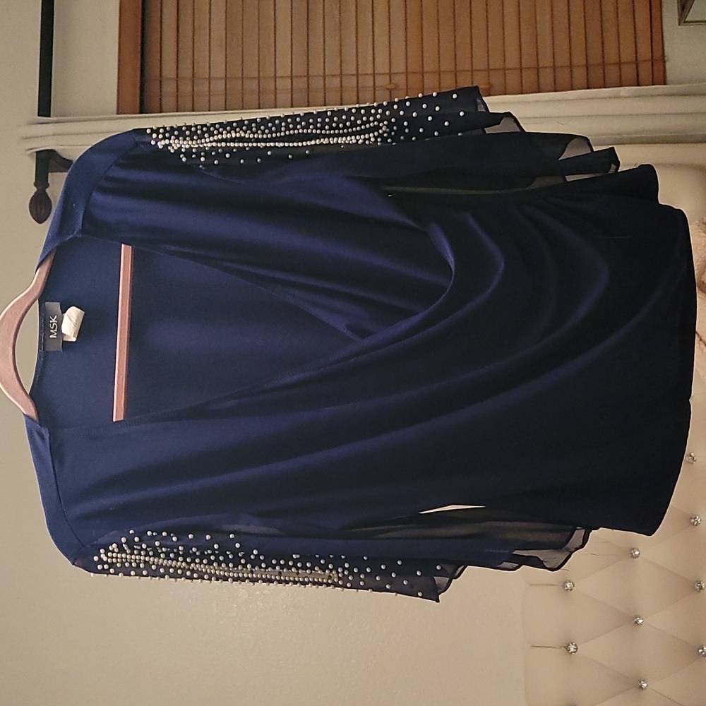Blue msk blouse with pearl sleeve extra large